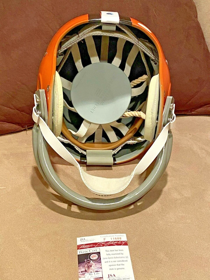 Casco Leroy Kelly Firmado Cleveland Browns Salón de la fama NFL Talla Completa TK 2 Barras JSA 2 Insc Foto 3 de 4