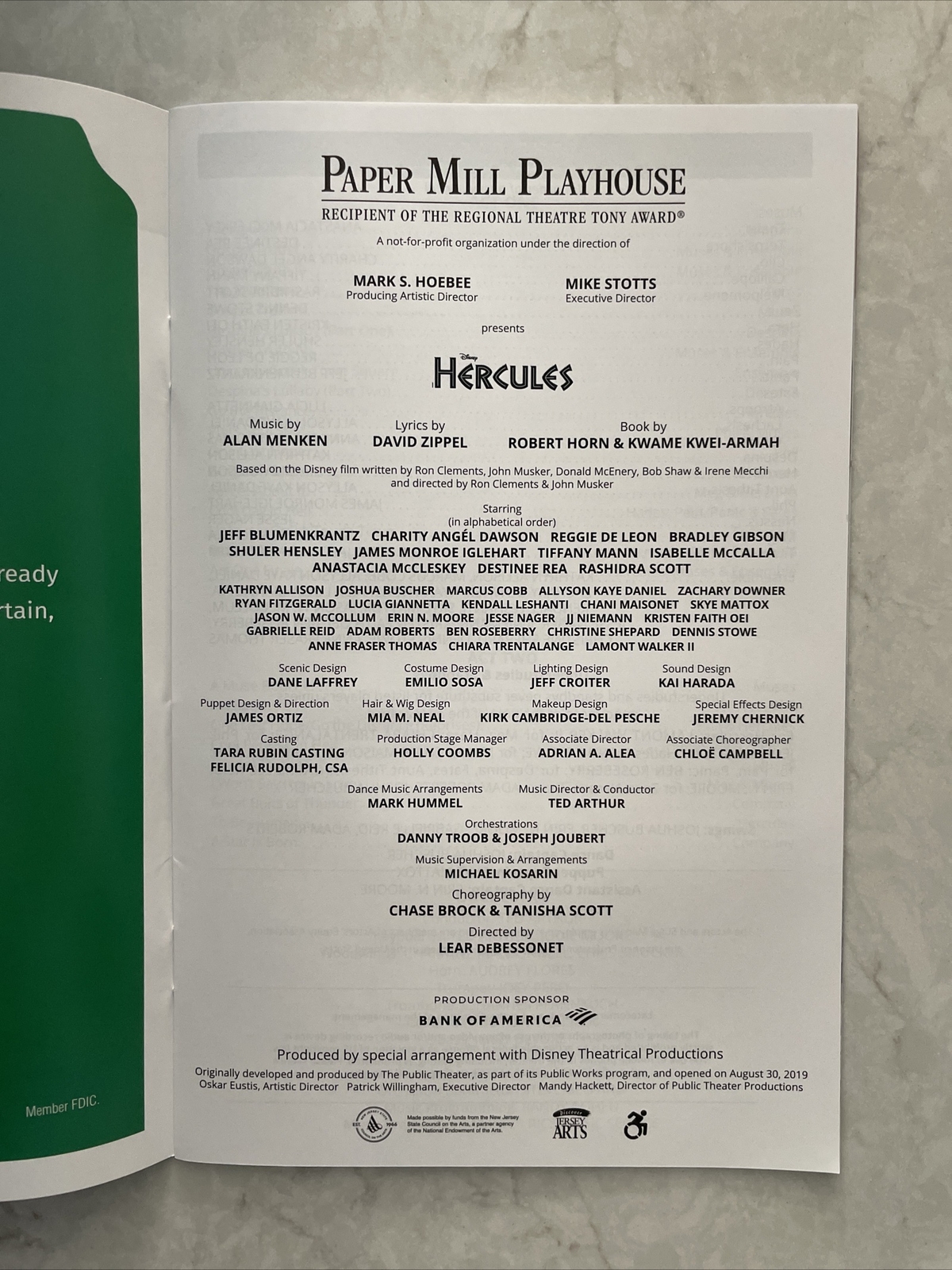 Disney's HERCULES Musical Playbill Paper Mill Playhouse PreBroadway