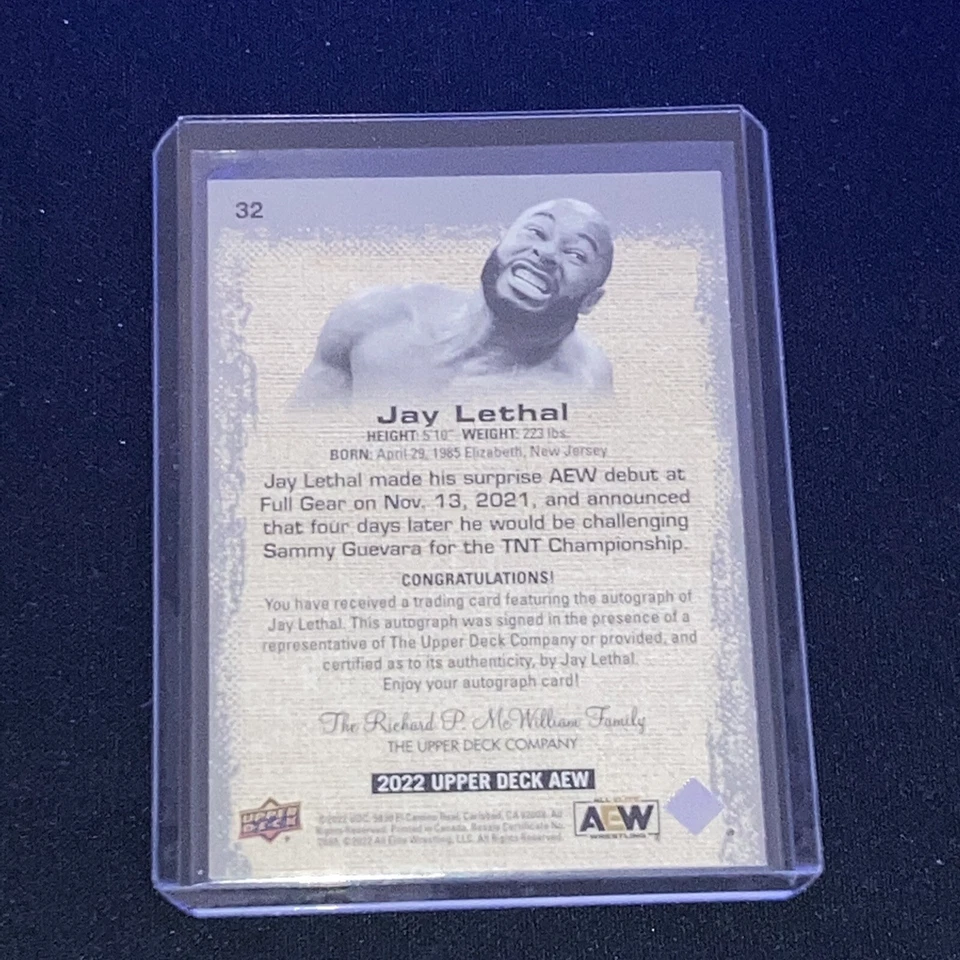 2022 Upper Deck AEW 32 JAY LETHAL Pyro Auto 22/25 - Image 2 of 2