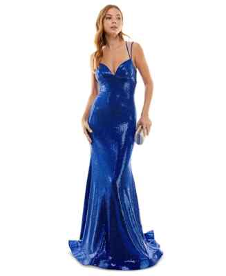 Sapphire Formal Dress Aidan Mattox Royal Sapphire Beaded Crepe Trapeze  Formal Dress Size