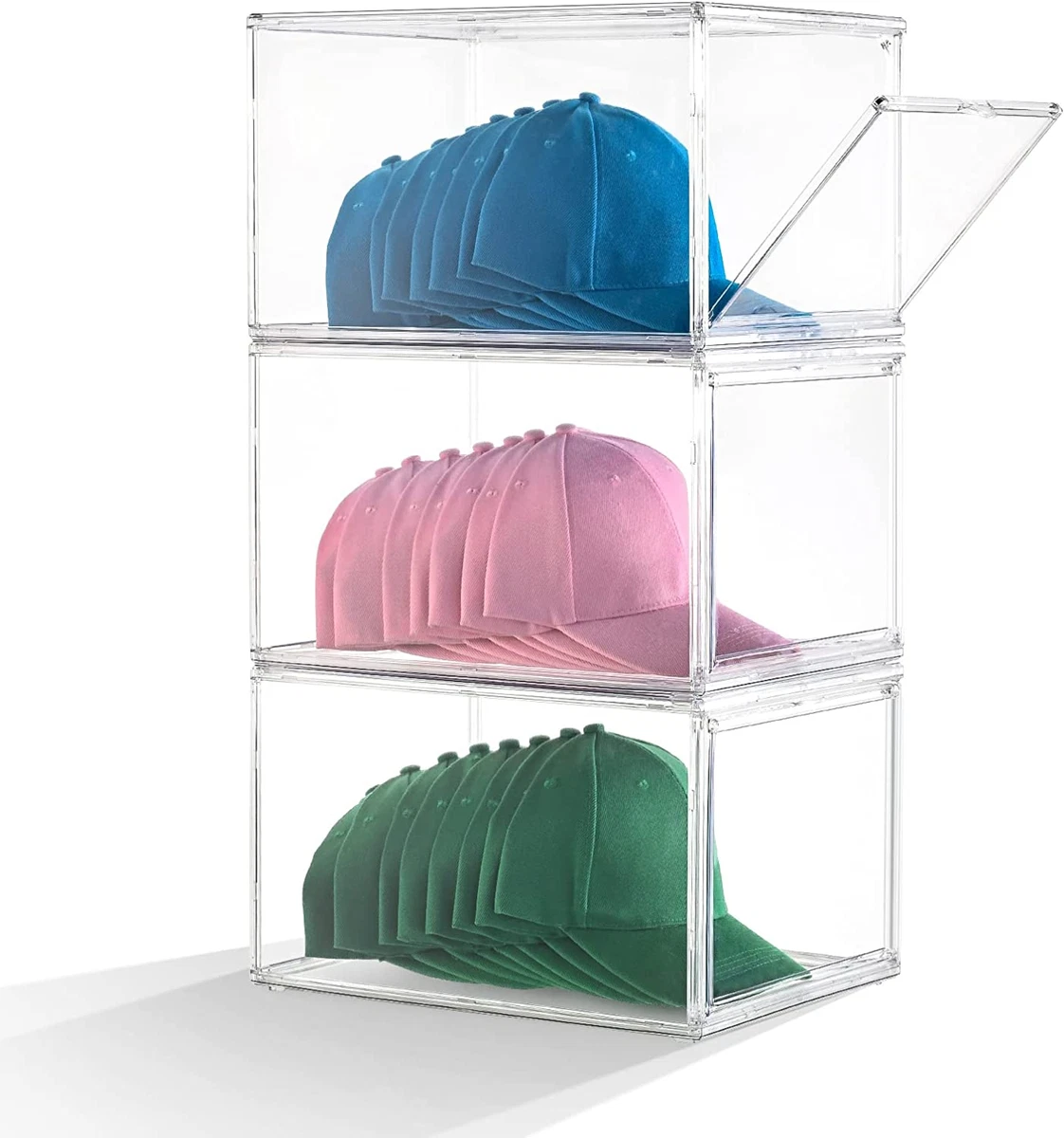 Baseball Caps Organizer Box 3 Packs Clear Display Case for Hats