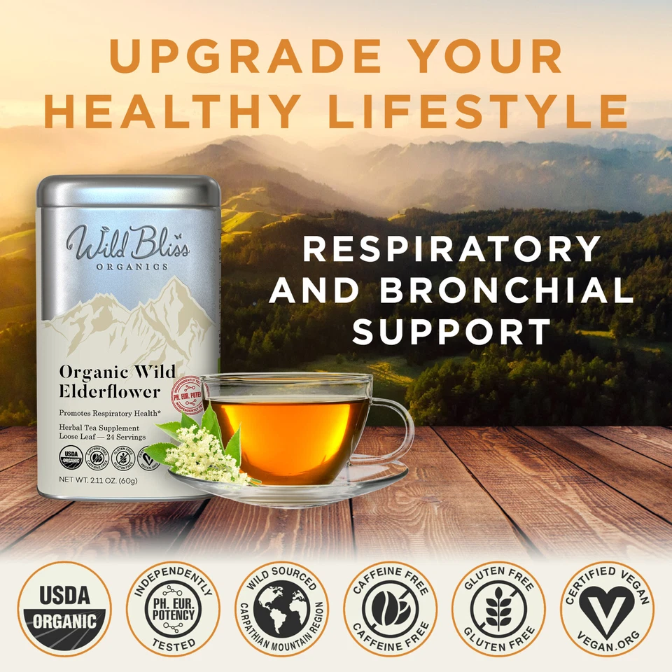 Té orgánico de flores de saúco silvestre - Té de hierbas sin cafeína - Potencia de farmacopea Foto 4 de 4