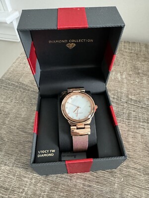 J.C.Penney Rose Gold Lady s Watch 1/10CT Genuine Diamond Mesh Band 6.25''-8''