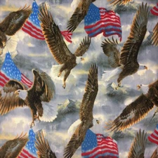 Eagles and USA Flags Print Fleece Fabric - 60" Wide - Sold by The Yard & Bolt