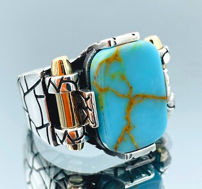 Men's Natural Turquoise Gemstone 925 Sterling Silver Ring Turkish ...