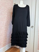 Soft Surroundings black long knit sweater dress fringe trim sz Tall Large
