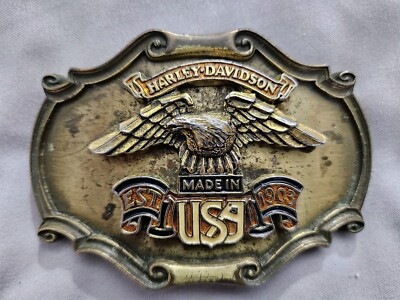 Vintage 80's 1980 Harley Davidson Made USA Raintree Belt Buckle Gold Eagle 1903