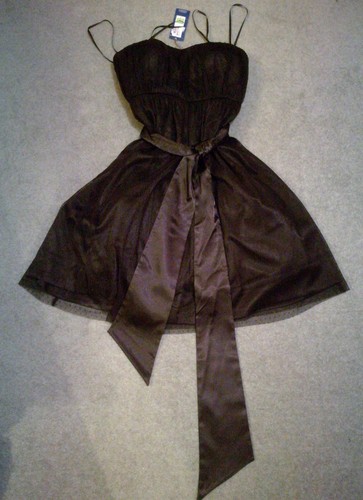 NEW M&S black bodice dress corset 12 party, cocktail, prom sleeveless net sash - Picture 6 of 6