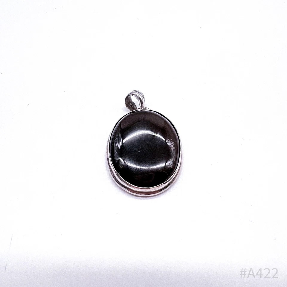 Pendente In Onice Vintage Con Montatura In Argento 925, Onice Nero - Immagine 3 di 4