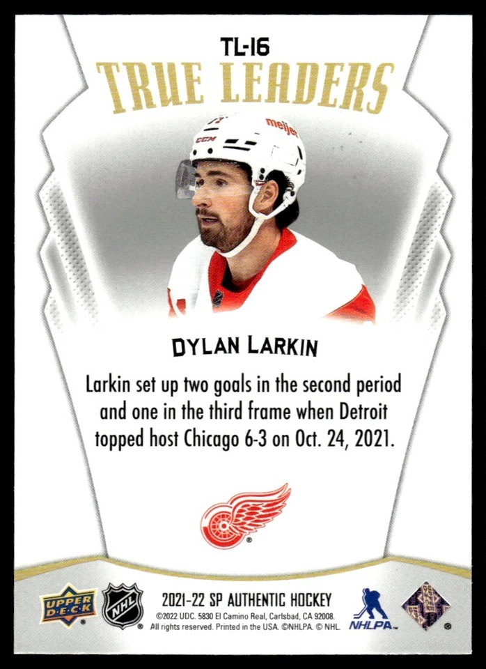 2021-22 SP Authentic True Leaders Dylan Larkin Detroit Red Wings #TL-16 - Image 2 of 2