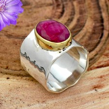 Lab Created Ruby Gemstone 925 Sterling Silver Ring Handmade Jewelry Ring Gift