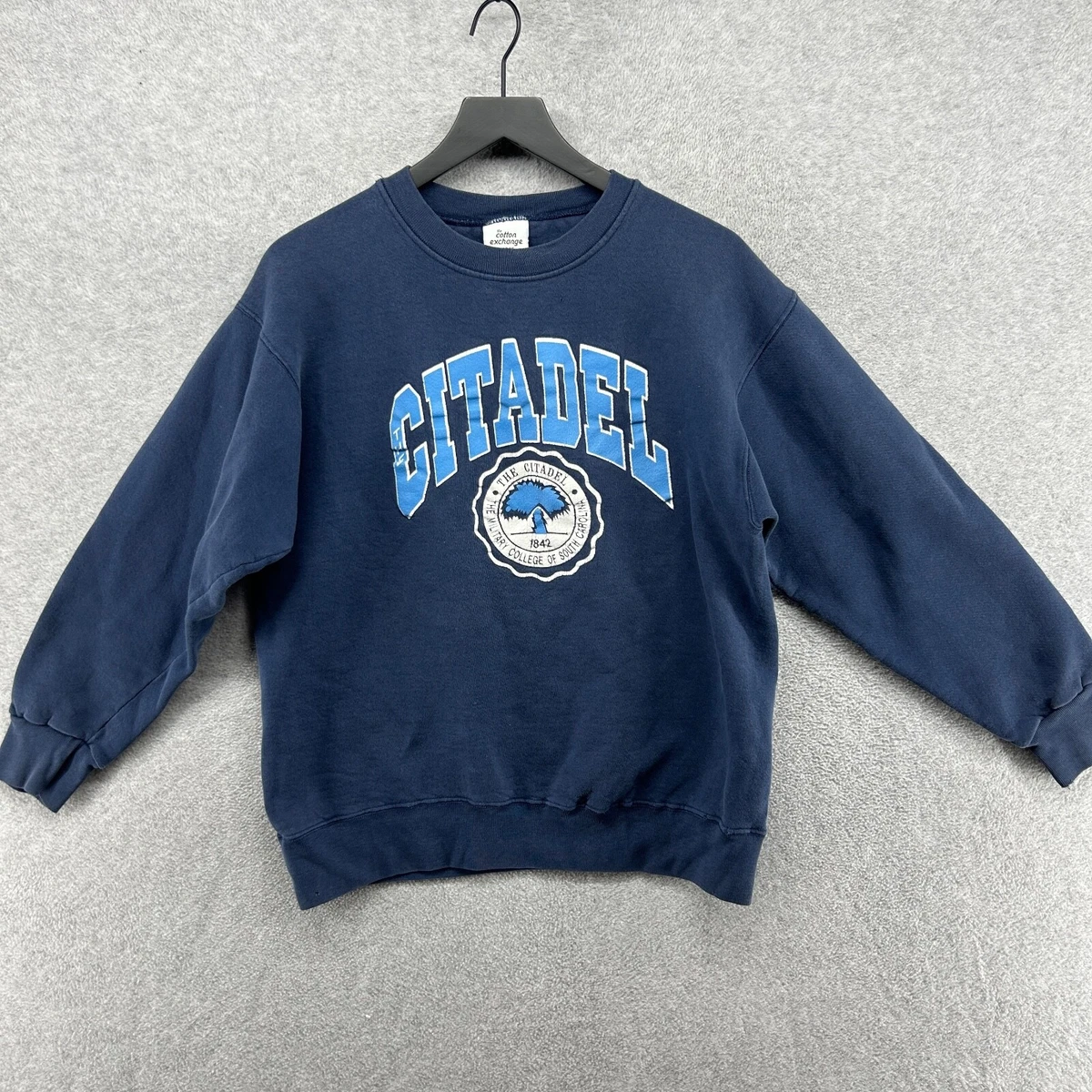 The Cotton Exchange Sweatshirt Mens Size Large Blue Citadel Vintage Made In USA