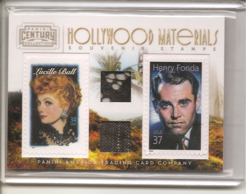 PANINI CENTURY HOLLYWOOD MATERIALS " LUCILLE BALL & HENRY FONDA " RELIC / STAMP