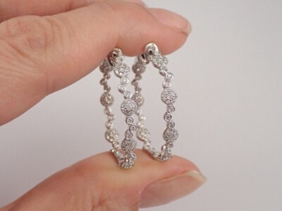 Round Cut Simulated Diamond Pretty Huggie Hoop Earrings In 14K White Gold Plated