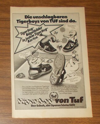 Seltene Werbung TUF TIGERBOY Schuhe - Bügelbilder in jedem Karton 1981