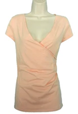 Beautiful MERONA V-neck Surplice Ruched Cap Sleeve Light Peach Summer Top, sz. M