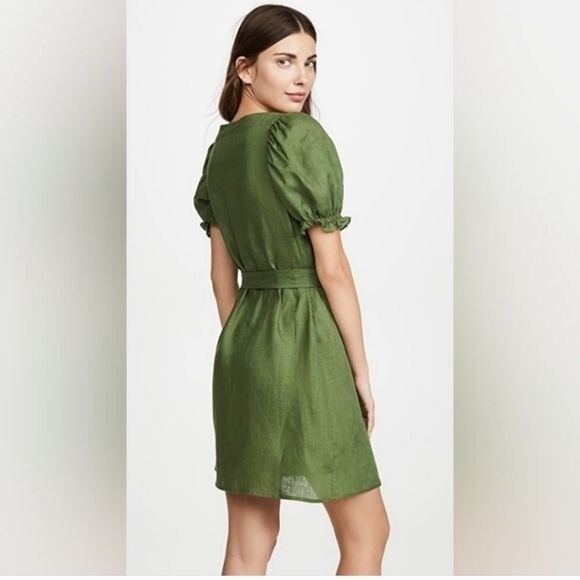 Sleeper Brigitte linen mini dress in olive green xs Short Ruffle Sleeve |  eBay
