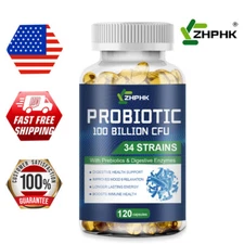 34 Strain 100 Billion Probiotics CFU Potency Digestive Immune Health 120Capsules