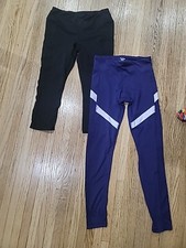 2- Reebok Womens Classics Compression Athletic Pants Black Purple Small Workout