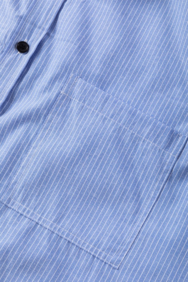 Sky Blue Stripe Rolltab Sleeve Pocketed Long Shirt eBay