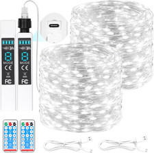 Rechargeable Fairy Lights 66FT 2-Pack, 200 LED String Lights Battery Operated...