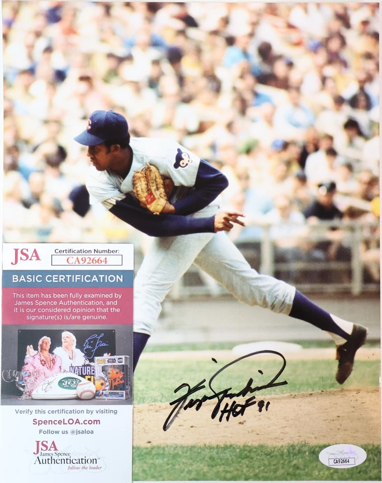Fergie Jenkins Autographed/Inscribed HOF 91 Chicago Cubs 8x10 Photo JSA COA - Image 3 of 3