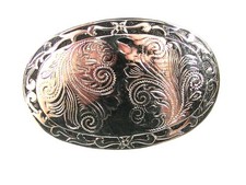 Western Rodeo Silvertone Black Belt Buckle Unbranded Made In U.S.A. 3416