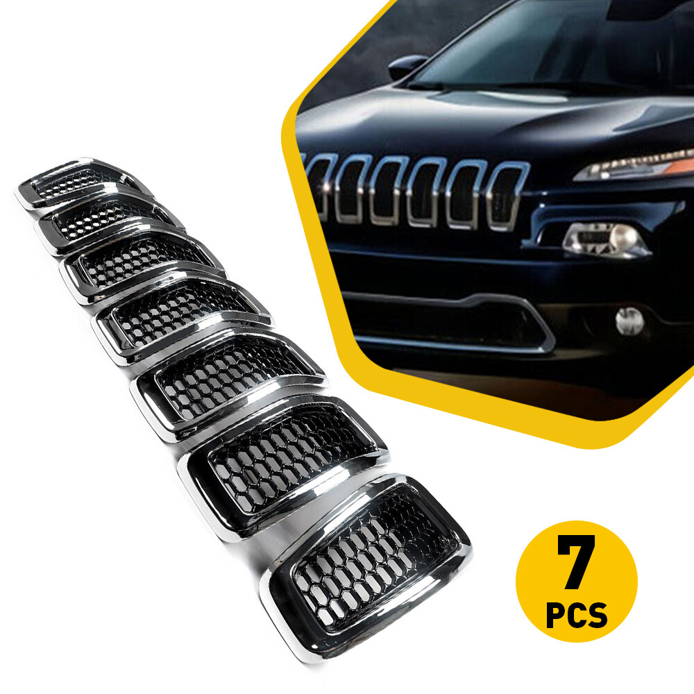 7Pcs For 2014-2018 Jeep Front Cherokee Grill Inserts Honeycomb Mesh Cover Chrome
