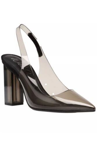 WILD PAIR Womens Black Straps Dharma Slingback Clear Vinyl Pumps Size 6.5 M