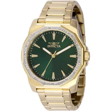 Invicta Men's Watch Speedway Crystal Bezel Green Dial Yellow Gold Bracelet 49109