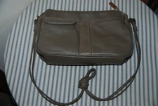 Vintage Gray Leather Purse - 10x7x3 inches