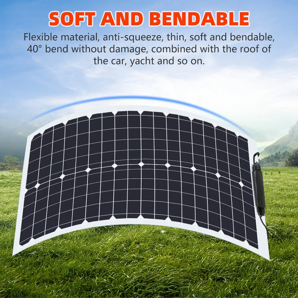300W Watt Flexible Solar Panel 18V Mono Home RV Rooftop Camping Off-Grid Power - Image 3 of 4