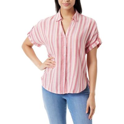 Gloria Vanderbilt Womens Cotton Blend Striped Blouse Button-Down Top BHFO 9726