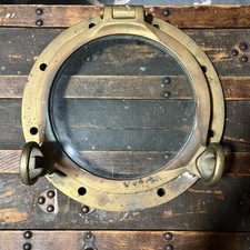 Antique Solid Brass Bronze Ship Boat Porthole Window 2 Dog 10" Glass 14 1/2" 