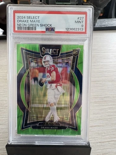 2024 Panini Select - Drake Maye RC Neon Green Shock Prizm /599 - PSA Mint 9