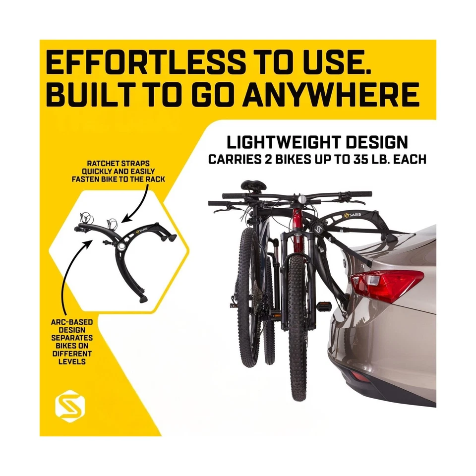 Saris Bones EX 2-Bike Trunk Rack Bicycle Carrier, Durable, Rust-Free, Anti-Sw... - Image 3 of 4
