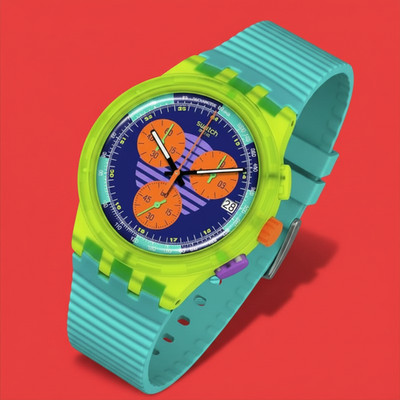 Swatch Neon Wave Analog Chronograph Quartz Unisex Watch SUSJ404 Orange Blue Dial