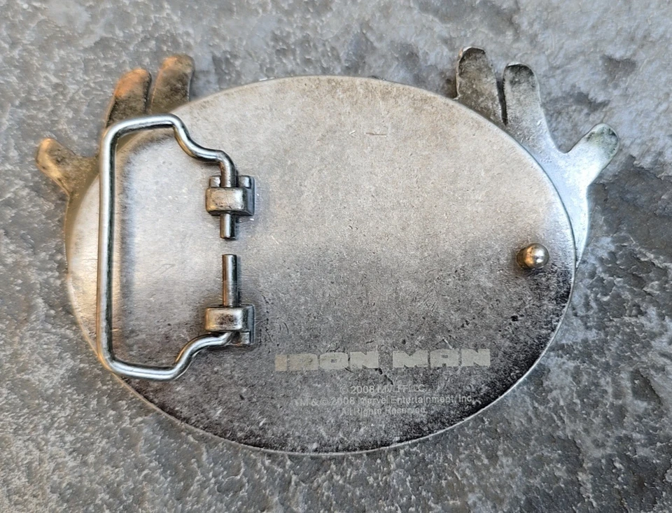 Iron Man 2008 hebilla de cinturón de metal 4,25x3,25 cara y manos Marvel Bioworld  Foto 2 de 4