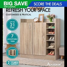 ALFORDSON Shoe Cabinet Storage Rack Organiser Adjustable Shelf 21 Pairs Wood