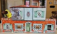 VTG 1951 T COHN Superior Toy Metal Tin Litho 2 Story Dollhouse 8 Rooms
