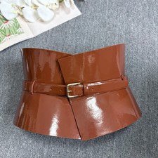 Genuine Leather Corset Belt 20cm Wide Ruffle Edge Dress Women Waistband