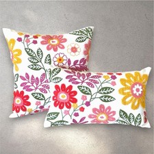 12x20 18x18 Embroidered Plush Tufted Cottage Flowers Home Throw Pillow Cover New