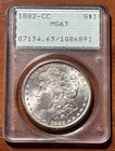 1882 CC Morgan Dollar PCGS MS63 First Series GEN 1.2 108 Rattler Holder OGH