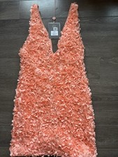 House of CB Pink 3D Floral Mesh V-Neck Sleeveless Mini Dress Zip Back L-Tall