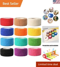 Self-Adhesive Elastic Bandage Wrap Set - 12 Rolls, 1" x 5 Yards for First Aid