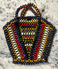 VINTAGE Czechoslovakia Circa 1930's Wooden Beaded Clutch Makeup Purse Handbag