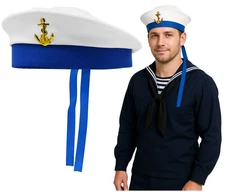 Adult Marine Soviet Navy Sailor Cap Hat With Ribbon Tassels Costume Accessory