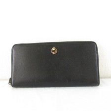 agnes b Leather Long Wallet Black Cardholder Unisex Very Good 7in (18cm) W