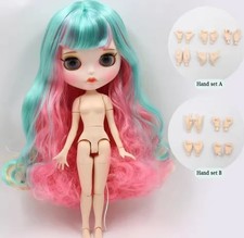 Blythe Icy Doll 12 Inch Nude Doll matte Face pink green mix Long Hair DIY