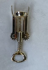 Vintage Shiny Gold Wine Bottle Opener Winged Corkscrew Made In Italy